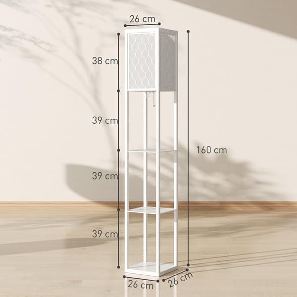 Gulvlampe med hylde, 3 niveauer, MDF, hvid