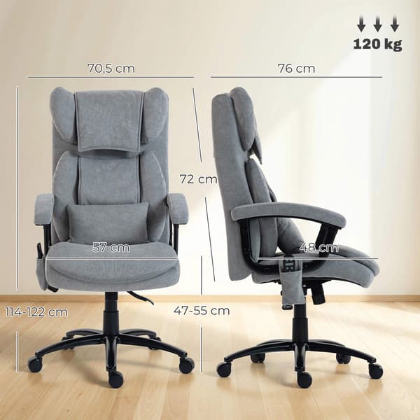 Ergonomisk massagestol med hög rygg, grå sammet