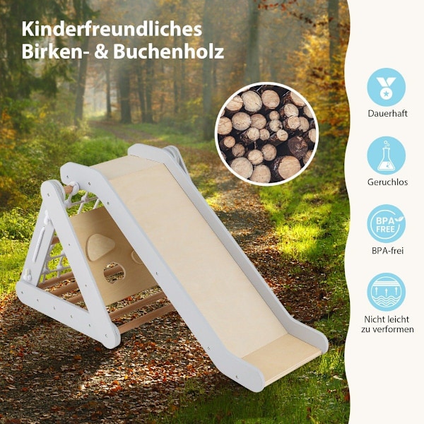 4 i 1 klatretrekant med glideklatrestativ lavet af træ 62,5 x 64 x 57,5 ​​cm grå