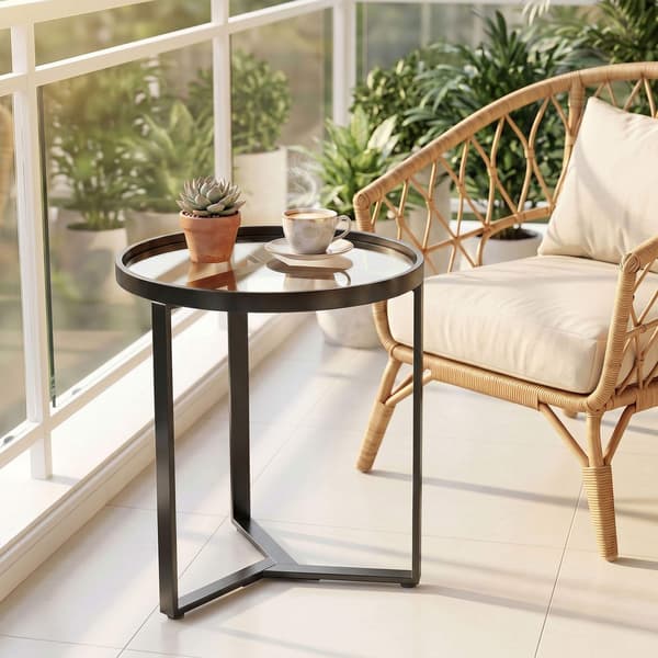 Rundt sidebord, hærdet glasplade, sort 45 cm