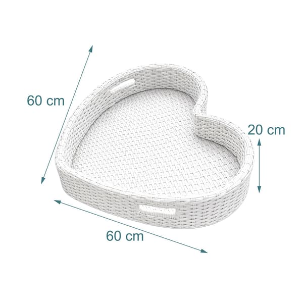 Hjerteformet flydende poolbakke, hvid, PE-rattan