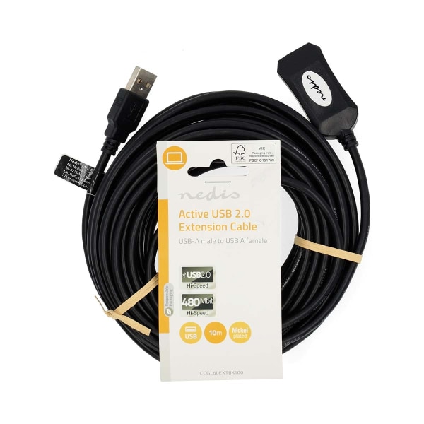 Aktiivinen USB-kaapeli | USB 2.0 | USB-A Uros | USB-A Naaras | 480 Mbps | 10.0 m | Pyöreä | Niklattu | PVC | Kupari | Label
