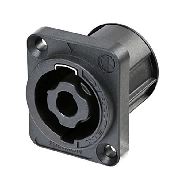 4-polet chassisstik, sort D-størrelse flange, forsænkede gennemgående huller, 3/16" flade faner.