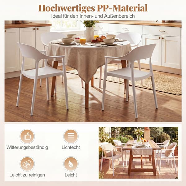 Stabelbar spisebordsstol, 150 kg kapacitet, hvid, PP-materiale
