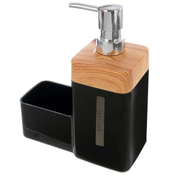 Sort sæbedispenser til køkken med svampeholder, 500 ml