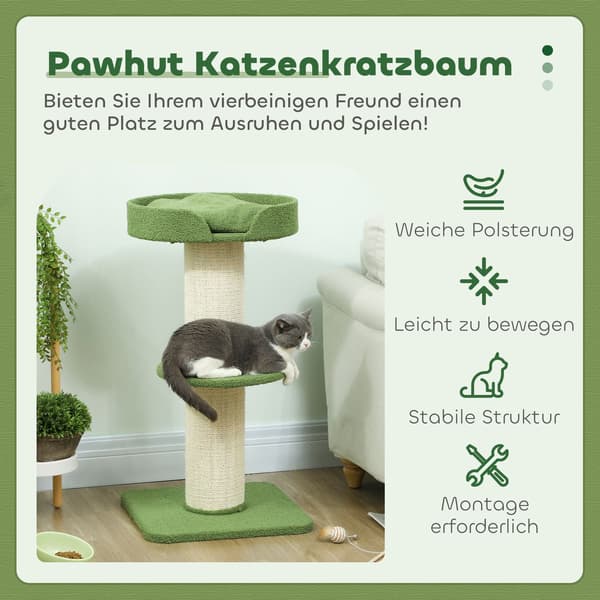 Kattetræ 91 cm med seng, platforme, sisalstolper, grøn