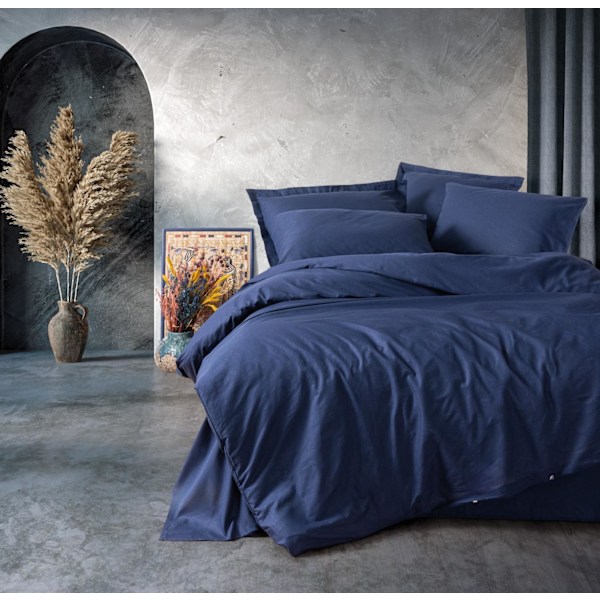 Ranforce Single Quilt Cover Set Plain - Mörkblå