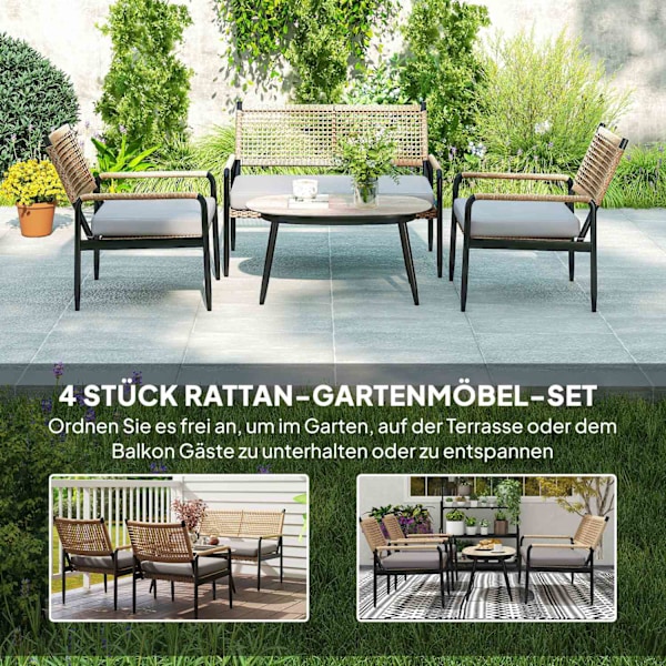 Havemøbelsæt af polyrattan loungesæt med 2 sofastole glasbordhynder vejrbestandig siddegruppe til 4 personer udendørs altanmøbelsæt havemøbler til hav