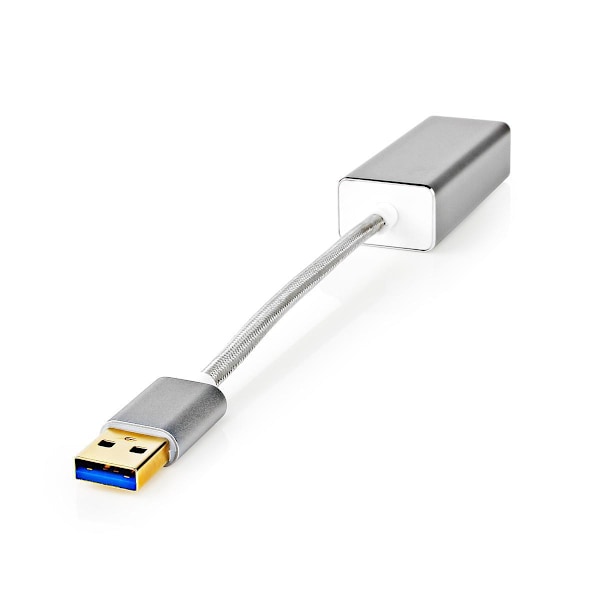 USB-verkkosovitin | USB 3.2 Gen 1 | 1 Gbps | USB-A Uros | RJ45 Naaras | 0.20 m | Pyöreä | Kullattu | Puhdas kupari | Hopea | Laatikko kannella ja ikku