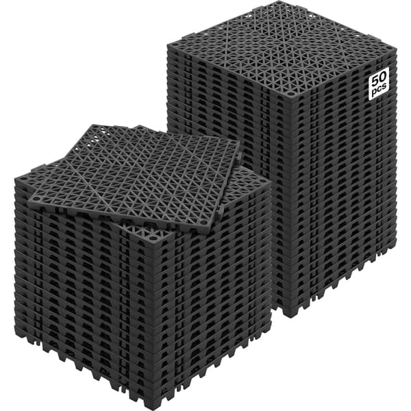Sammenlåsende PVC-afvandingsfliser, 50 stk., 30x30 cm, sorte