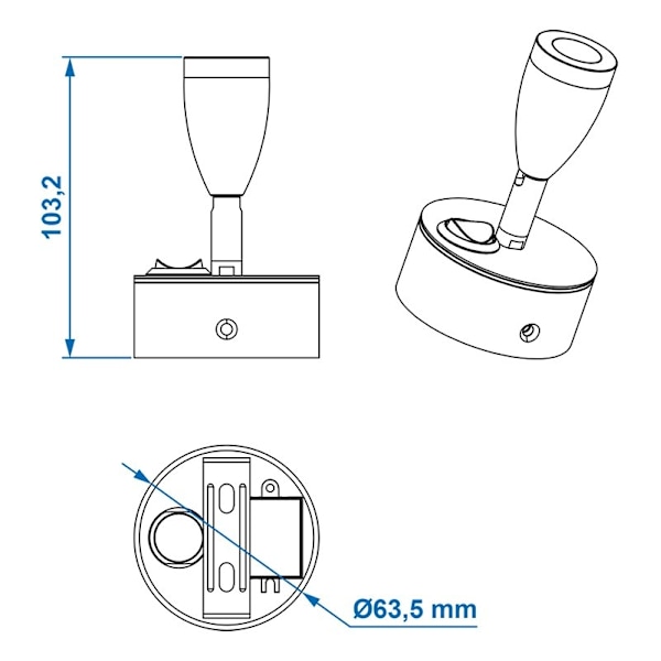 Pinta-asennettava kohdevalo 1-led kääntyvä 12V 160lm Ø65x70-110mm