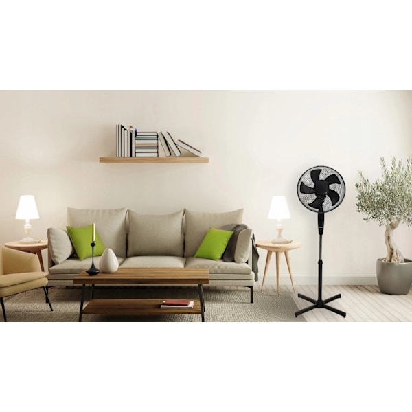 Stående gulvventilator 45W – 3 tilstande, 5 blade, sort