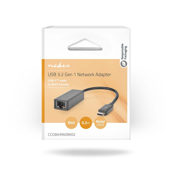 USB-verkkosovitin | USB 3.2 Gen 1 | 2.5 Gbps | USB-C™ Uros | RJ45 Naaras | 0.20 m | Pyöreä | Niklattu | Tinattu Kupari | Musta | Laatikko