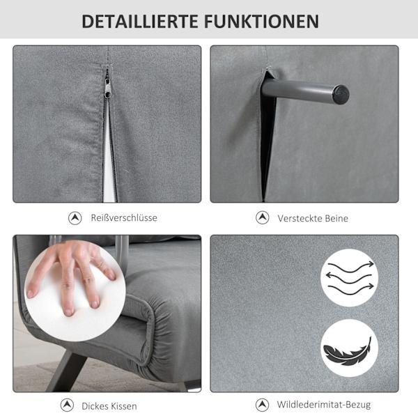 Sovesofa To-Personers Seng Funktion & Hynder, Justerbar Sofa, Op Til 150 Kg, Lysegrå
