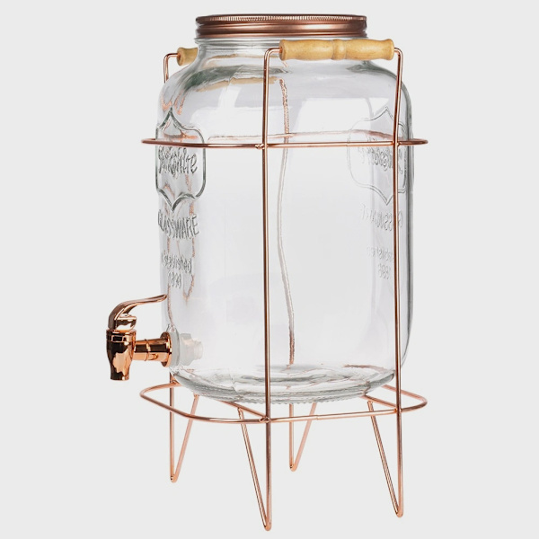 Drikkevaredispenser med hane og stativ, 8L glas