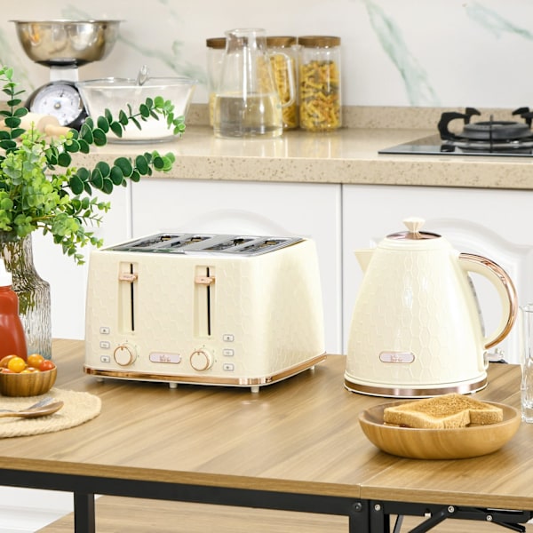 Vattenkokare med brödrost 1,7L vattenkokare 4 skivor toast frukostset med 7 bryningsnivåer, automatisk avstängning, avfrostnings- och återuppvärmnings