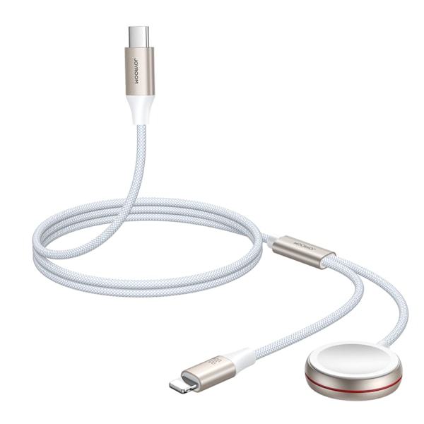 2in1 Lightning-kabel för iPhone och induktiv laddare för Apple Watch USB-C 1,5m vit