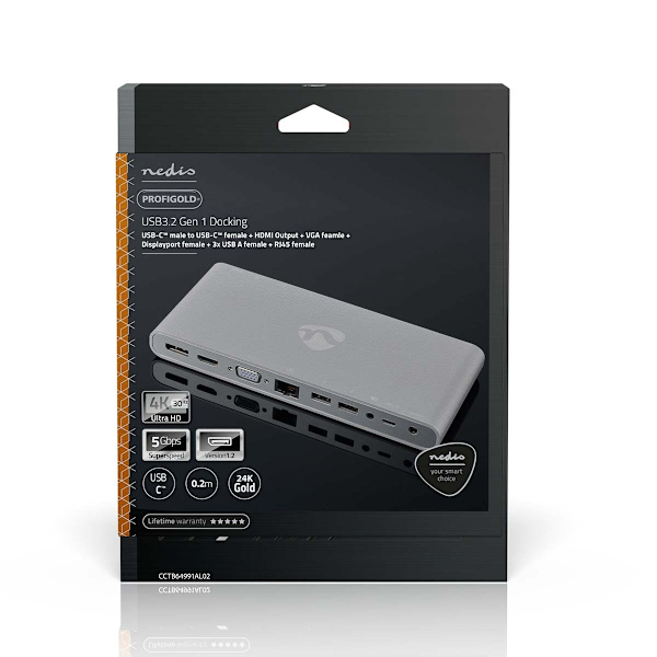 USB Docking Station | USB 3.2 Gen 1 | USB-C™ Han | DisplayPort Hun / HDMI™ Hun / RJ45 Hun / VGA Hun / 2 x 3.5 mm Hunstik / 2x USB-C™ / 4x USB-A | 0.20