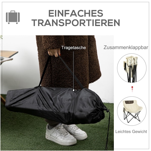 Camping Chair Kokoontaittuva puutarhatuoli sivutaskulla teräsjalat Taitettava tuoli kantolaukulla Pool Beachille Oxford White