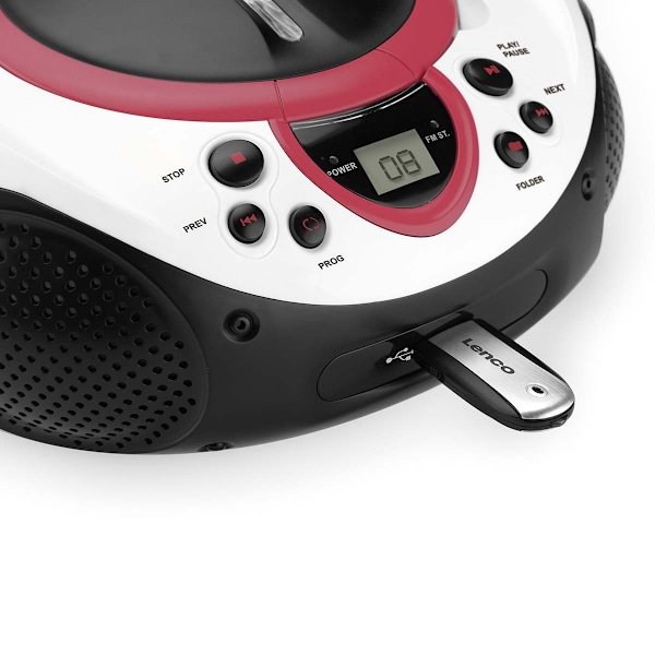 Bærbar FM-radio CD- og USB-afspiller Pink