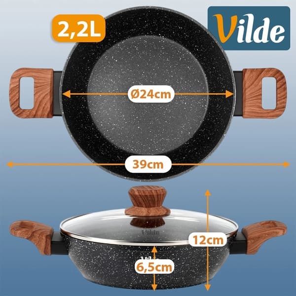 Granit Djup Stekpanna med Glaslock, 24 cm, 2,2 L
