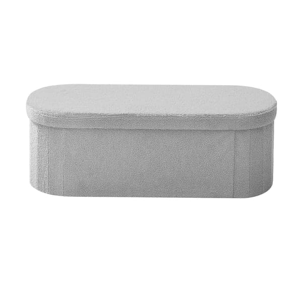 Hopfällbar oval förvaringsbänk, teddyfleece, grå