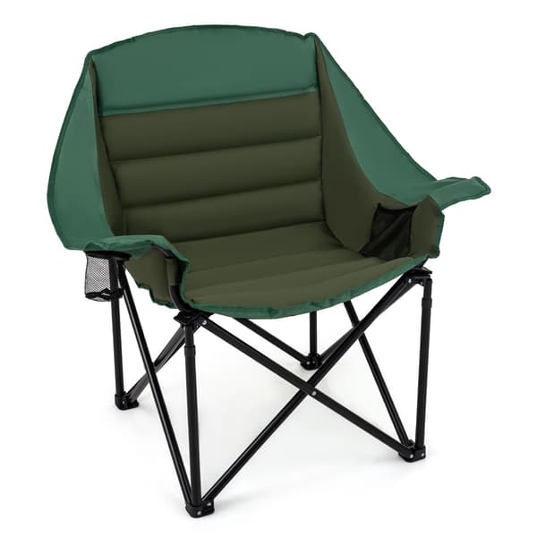 Overdimensioneret grøn campingstol, foldbar med hynde og kopholder