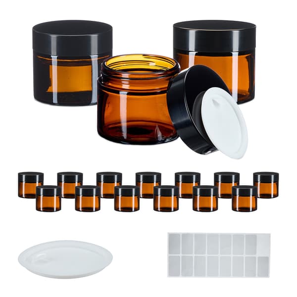 Bärnstensfärgade glaskrämburkar, 60 ml, UV-skydd, Läcksäker