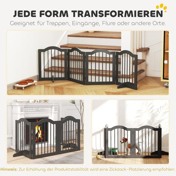 Fritstående hundegitter, foldbart, 4 paneler, 208x29,5x61 cm, sort