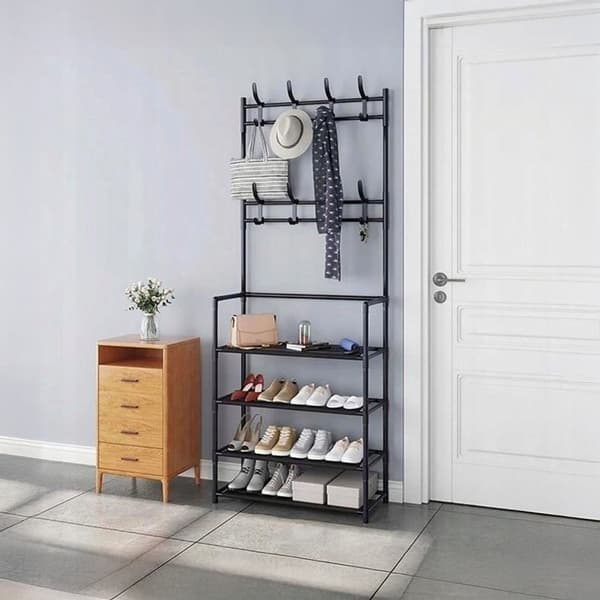 Stativ og skohylde med 4 niveauer og 8 kroge