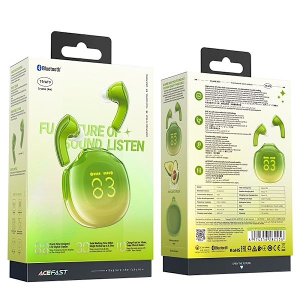 T9 Bluetooth 5.3 in-ear USB-C langattomat kuulokkeet, vihreä