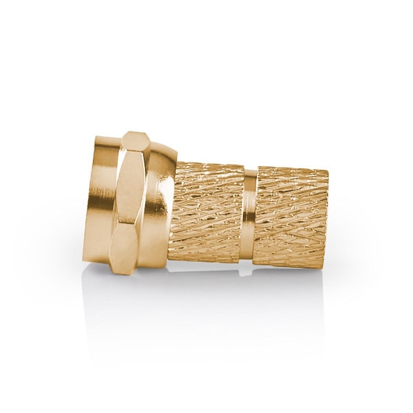 F-liitin | Suora | Uros | Kullattu | 75 Ohm | Kierrettävä | Kaapelin läpitulomitta: 5.5 mm | Kupari | Metalli | 2 kpl | Ikkunallinen laatikko