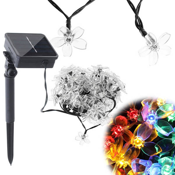 Solar blomsterhavelys 7m 50LED multifarvet