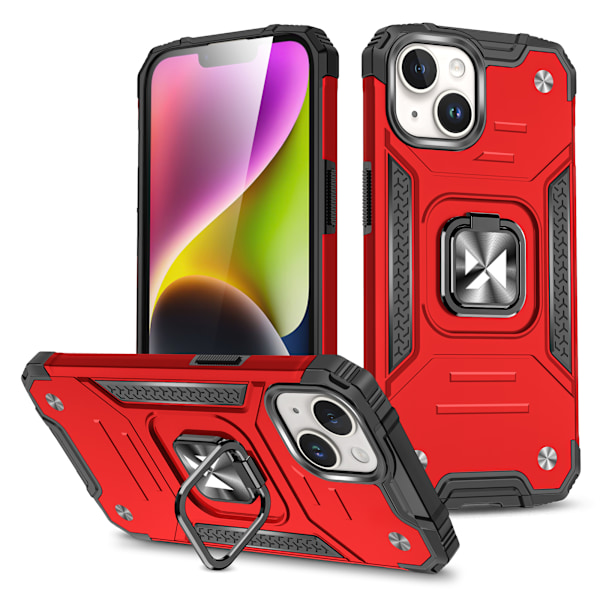 Pansarfodral med fingerhållare för iPhone 15 Plus Ring Armor, röd
