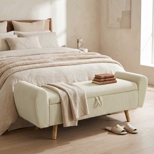 Säilytyspenkki piilolokerolla, beige sametti, 150 cm