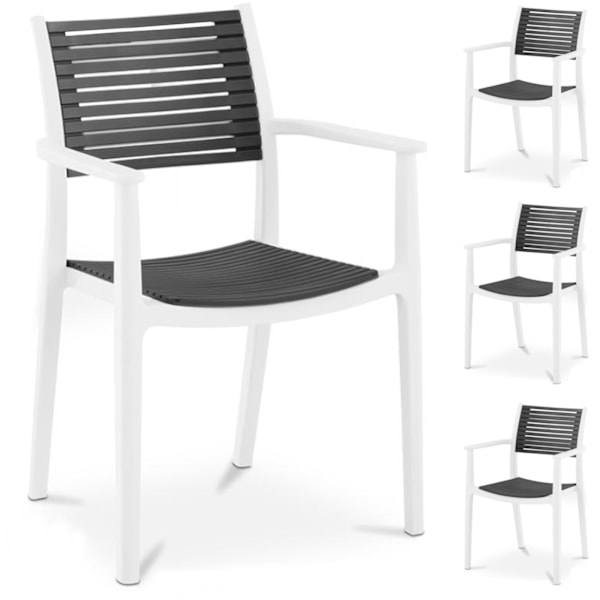 Plaststol med gennembrudt ryglæn til terrasse, altan, 4 stk. sort og hvid