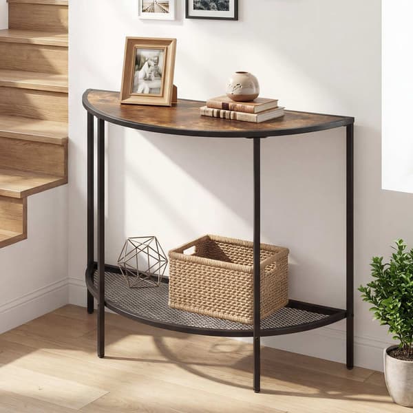 Half Moon konsolbord, 2-lags opbevaring, rustik brun