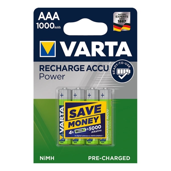 Varta Recharge Accu Power-batterier AAA 1000 mAh Klara att använda 4 stycken i blister