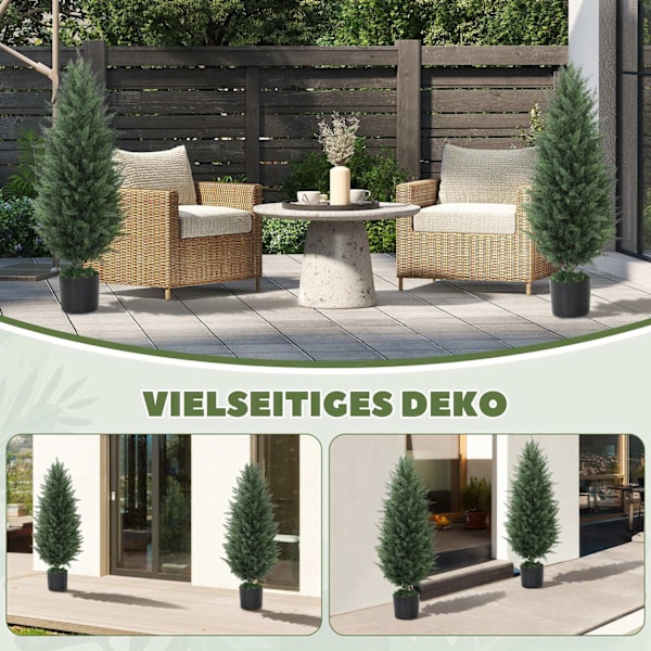 Kunstig Cypres Sæt med 2 store 90 cm kunstige planter, kunstige planter i potte, UV-resistente kunstige træer som ægte dekoration til stue soveværelse