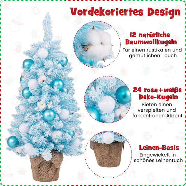 90cm minikeinotekoinen joulukuusi lumella ja amp; Sementtipohjainen joulukuusi Chirstbaum Blue