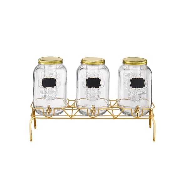 Glas drikkevaredispensersæt, 3 x 8L, stativ, tap