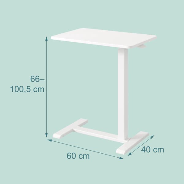 Ställbart ståbord med hjul – Vitt, 60×40 cm
