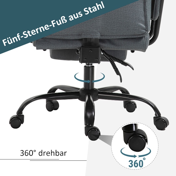 Kontorstol Ergonomisk Lederstol 360° Drejelig Computerstol Højdejusterbar Med Nakkestøtte, Polstrede Armlæn Og Fodstøtte