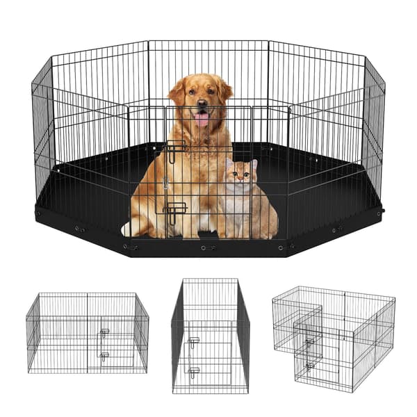 Metal hundegård, foldbar med 8 paneler, 61 cm med måtte