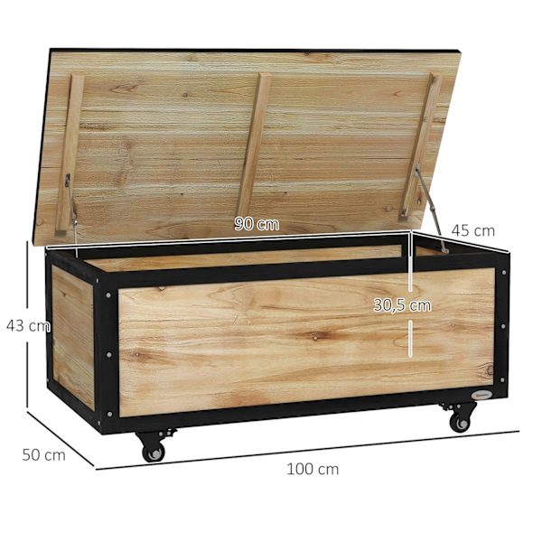 Garden Box Træ Opbevaringsboks 121L Opbevaringsboks Med Hjul, Vejrbestandig Opbevaringsboks Til Altan, Gårdhave, Naturlig