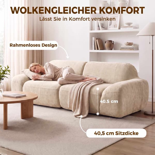 3-sitssoffa, krämvit, chenilleklädsel, ingen montering
