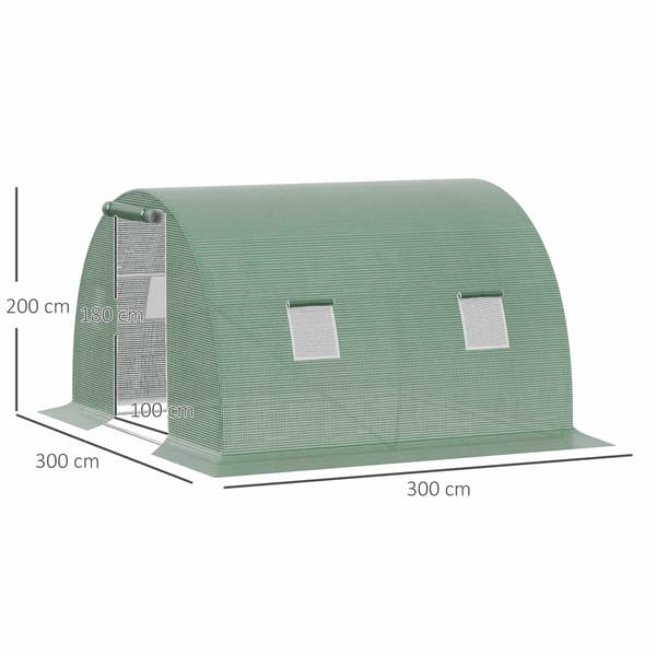 Drivhus med vinduer, 3x3m, mørkegrøn