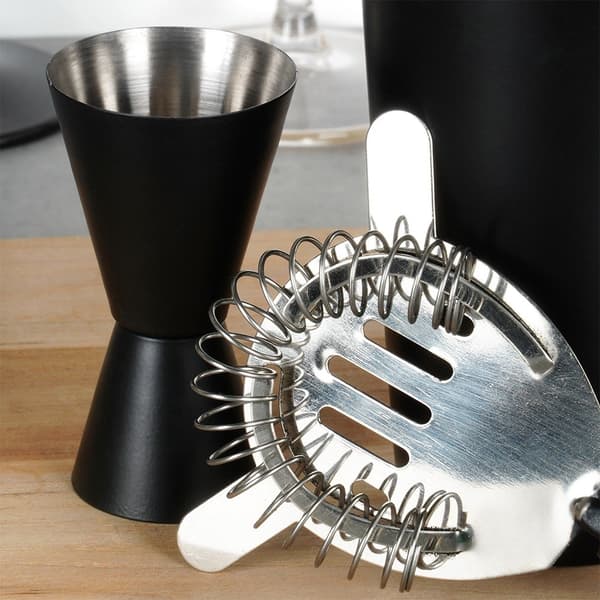 Barset med shaker, stål, svart, 5 st.