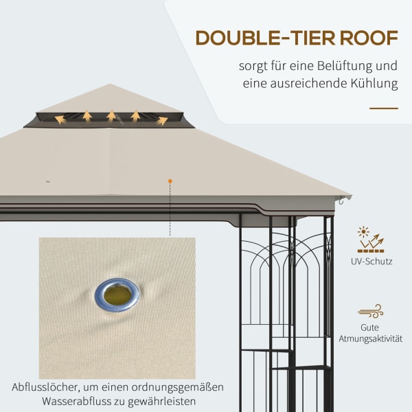 Aurinkoinen Puutarhapaviljonki Kahdella Katolla Paviljonki Puutarhateltta Juhlateltta 4 X Sivuseinillä Metalli + Polyesteribeige 2,99 X 2,99 X 2,74 M