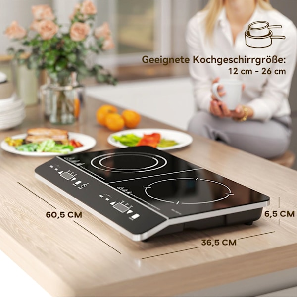 Induktioliesi liesi 2 levyinen kannettava induktioliesi 8 tehotasolla ja 10 lämpötilatasolla, 3500 W, lapsilukko, ajastin, musta |